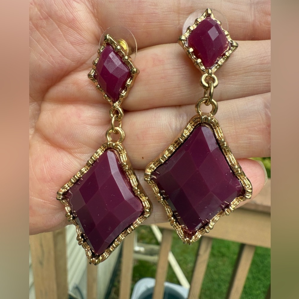 Vintage Gold and Purple Faceted Drop pierced Earrings